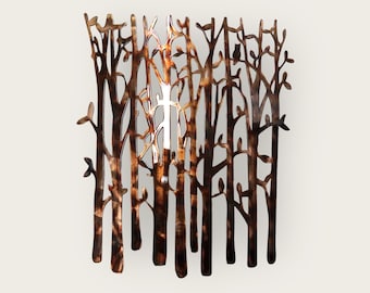 Gilded Tranquility: Birch Tree Metal Wall Art - 24" x 20" Copper Bronzed Plated