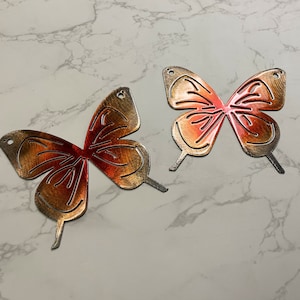 Butterfly Orange Yellow Tinged Pair Metal Wall Art Décor 6&quot; x 6&quot; each