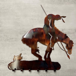 Copper Trails: 12&quot; x 11 1/2&quot; End of Trail Key Rack in Bronzed Glory