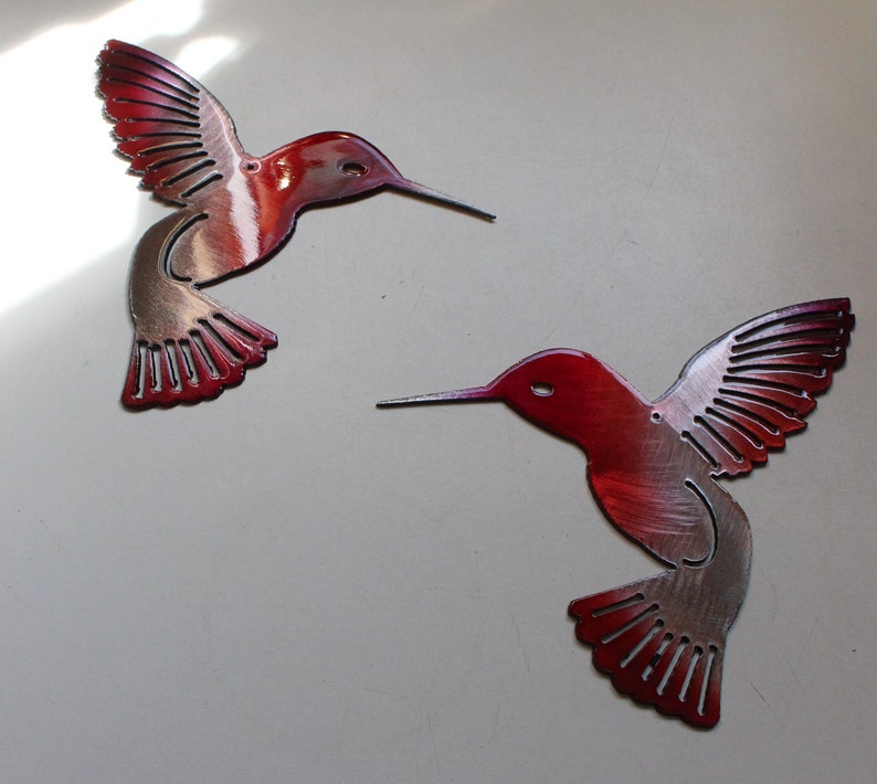 Hummingbird Ruby Tainted Pair Metal Wall Art Decor 6 X Etsy