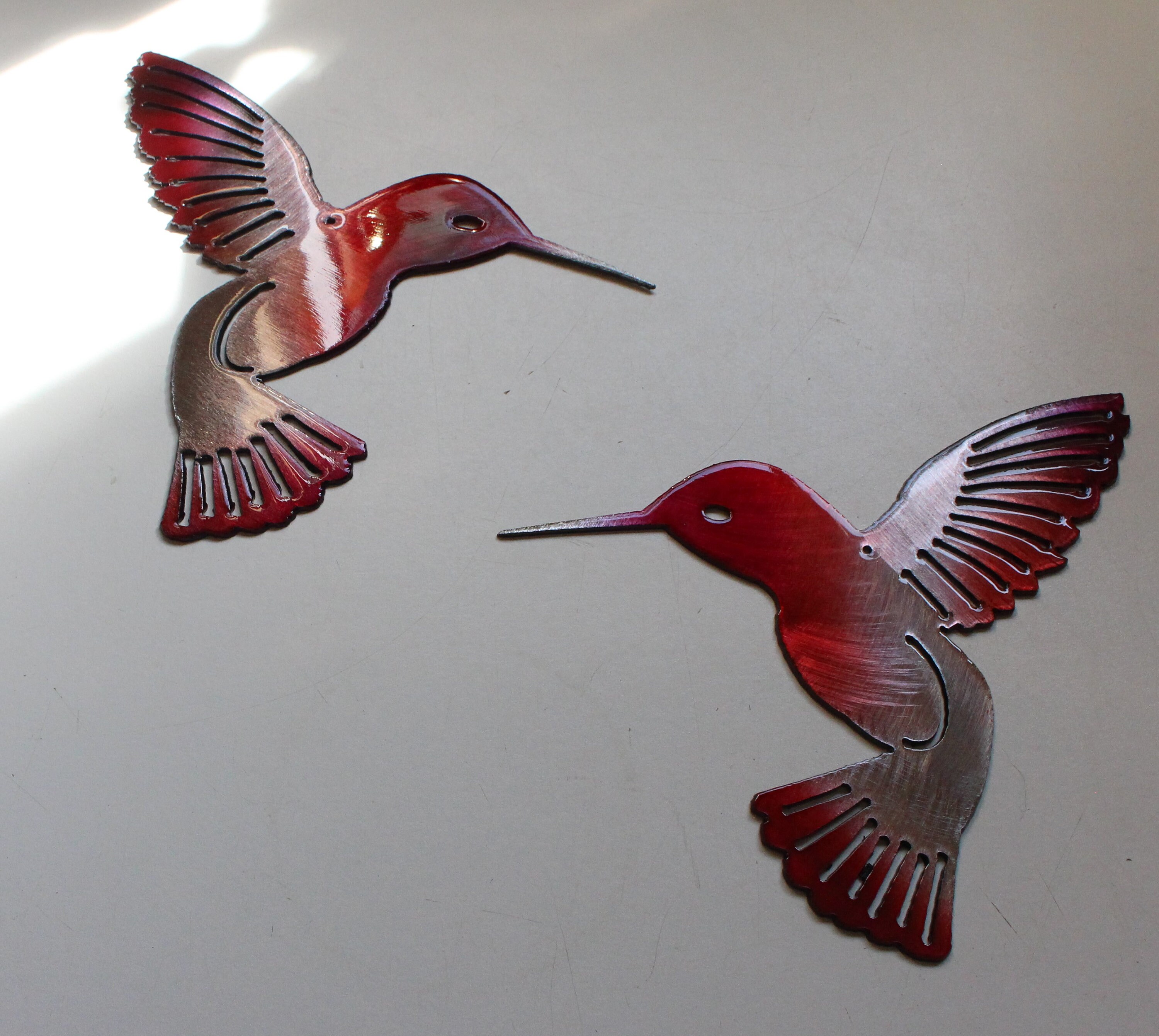 Hummingbird Ruby Tainted Pair Metal Wall Art Decor 6 X Etsy