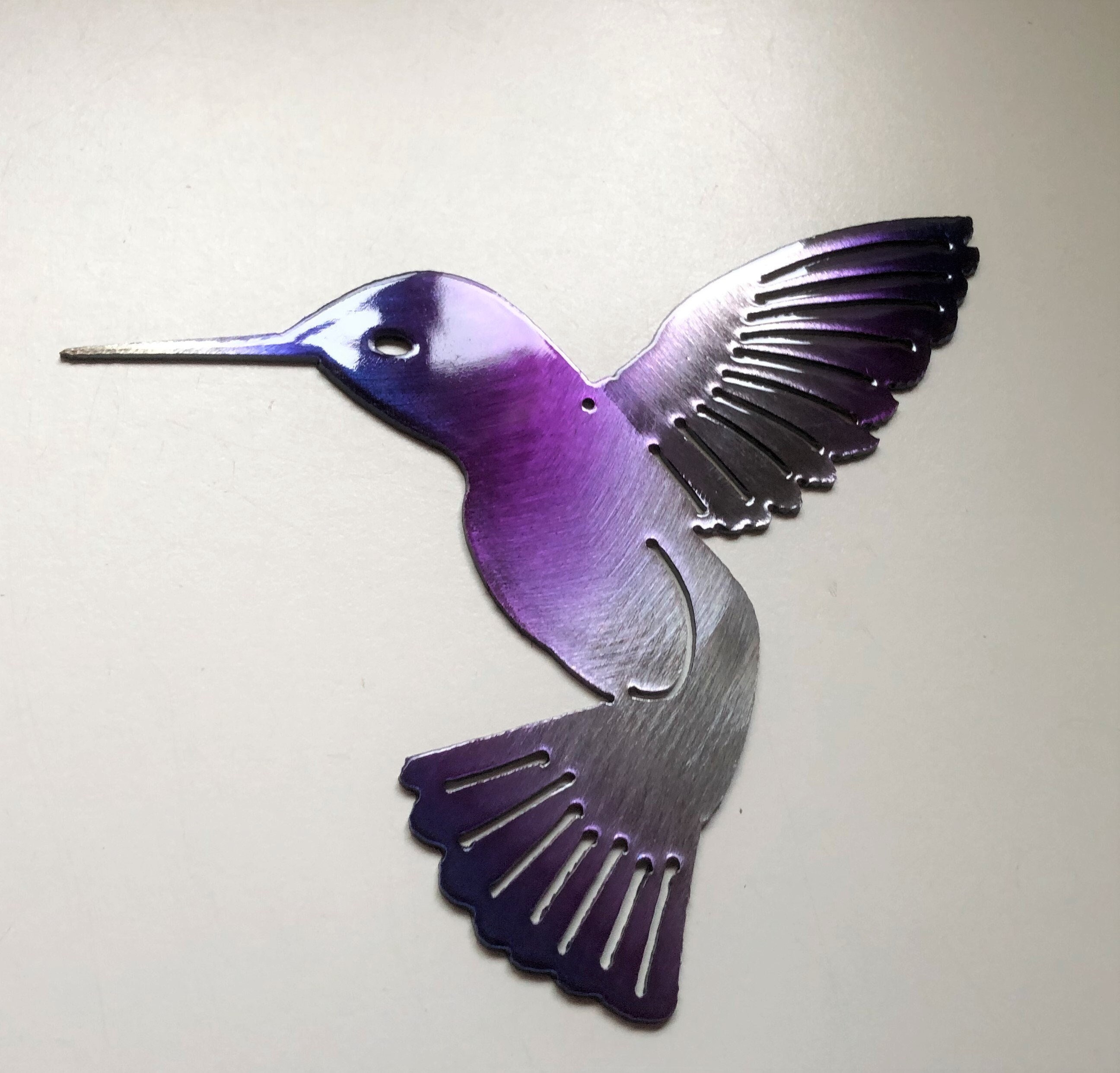 Hummingbird Purple Metal Wall Art Decor 6" X 6" Choose Left or Right