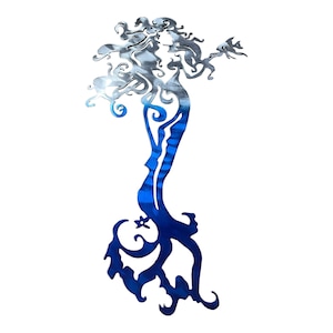 Tall Mermaid with a Fish - Metal Wall Art  Blue Tinged