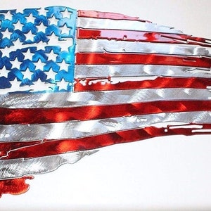 Patriotic Tattered American Flag, Metal Art, Metal Wall Art, Home Decor, Metal Wall Decor, USA, Steel Flag, Military 22 1/2&quot; Wide