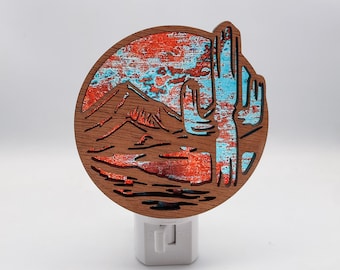 Desert Scene western acrylic and wood Night Light