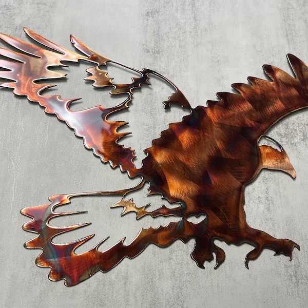 Landing Hawk - Metal Wall Art - Copper 14" x 16"