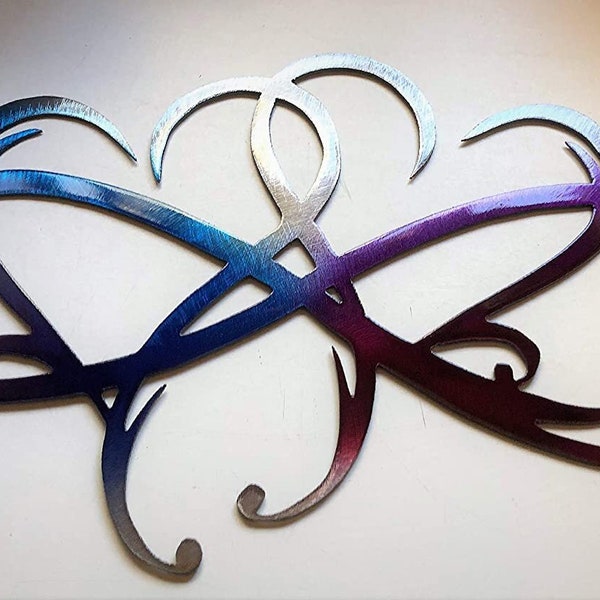 Dual Infinity Hearts - Purple & Blue Metal Wall Art Accent Two Hearts Become One