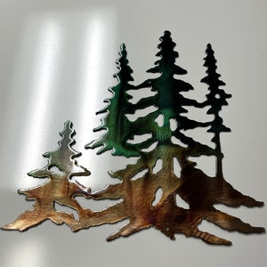 Forest Trees in copper Metal Wall Art Decor Green Marbled