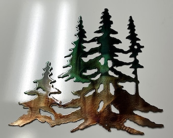 Forest Trees in copper Metal Wall Art Decor Green Marbled