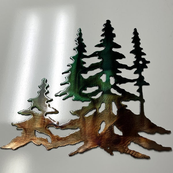 Forest Trees in copper Metal Wall Art Decor Green Marbled