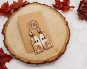 Floral Ghost Dangle Earrings Halloween wooden