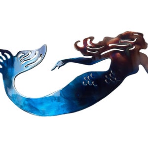 Swimming Mermaid - Metal Wall Art  Copper/Bronzed Plated with a Marbled Blue Finish