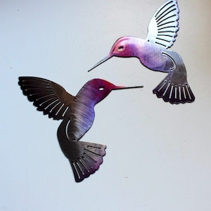 Hummingbird Fuchsia Tainted Pair Metal Wall Art Décor 6&quot; x 6&quot; each