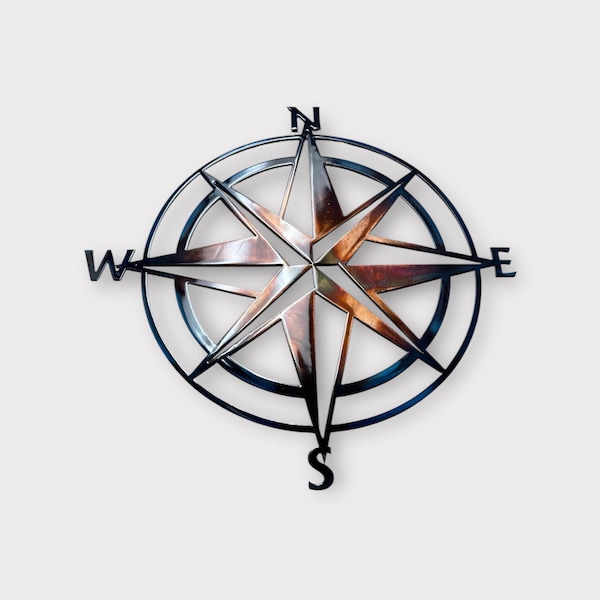 Nautical Compass Rose - Metal Wall Art - Copper/Bronzed Plated and Blue Marbled Plated Available in sizes 13" to 45"