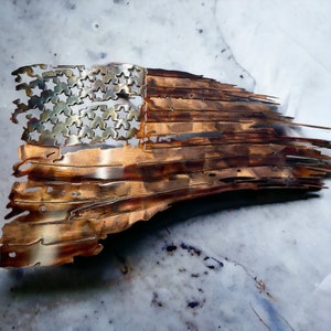 Tattered American Flag, Metal Art, Metal Wall Art, Home Decor, Metal Wall Decor, USA, Steel Flag, Military 31&quot; Wide