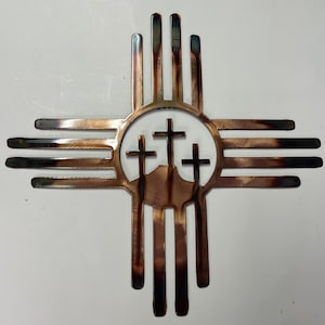 3 Cross Zia Metal Wall Art Copper and Bronzed Plated
