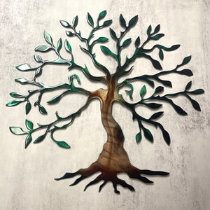 Olive Tree Metal Wall Art Seasons of Color (Green Tinged)