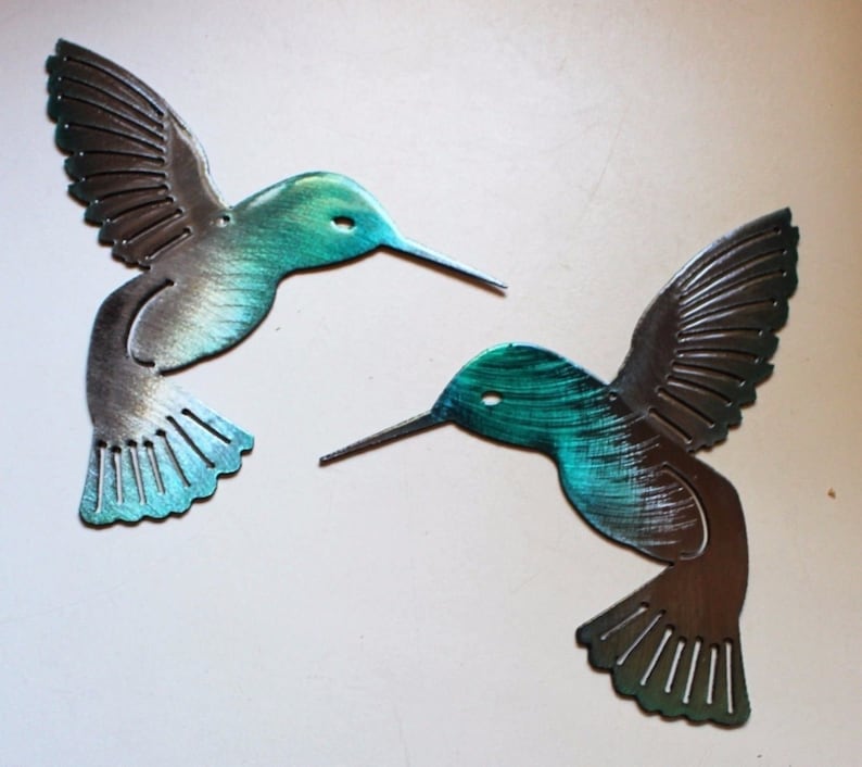 Hummingbird Teal Tainted Pair Metal Wall Art Decor 6 X Etsy