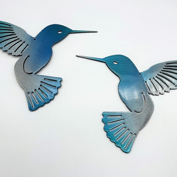 Sky Blue Tinged Hummingbird Pair Metal Wall Art Décor 6" x 6" each