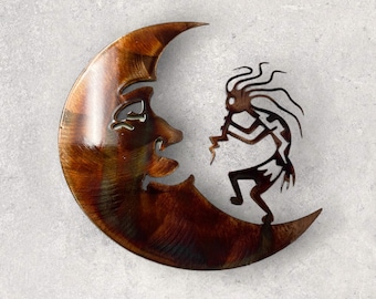 Crazy Hair Kokopelli playing to the Moon 12" x 11 1/2"