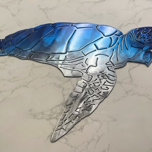 Aquatic Sea Turtle Metal Décor Wall Art Accent Blue tinged finish