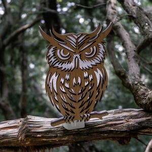 Owl wood and acrylic Night Light Purple