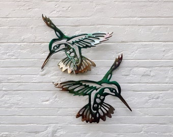 Tropical Hummingbird Pair Autumn Green Metal Wall Art Décor 8 1/2&quot; x 6 1/4&quot; each