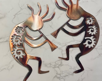 Set of 2 Copper/Bronze Plated Arizona Kokopelli Wall Art - Handcrafted in the USA