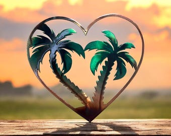 Palm Tree Heart Wall Decor/Accent Copper and Bronzed Green Tinged