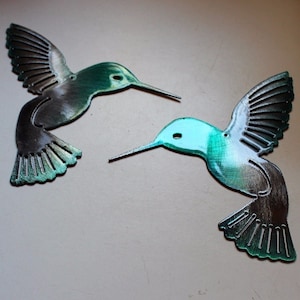 Hummingbird Teal Tainted Pair Metal Wall Art Decor 6&quot; x 6&quot; each