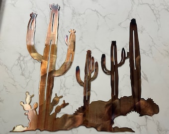 Copper Cactus Metal Wall Art – Southwestern Desert Scene
