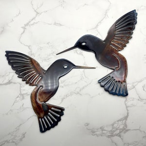 Hummingbird Blue Tinged Copper Pair Metal Wall Art Décor 6" x 6" each