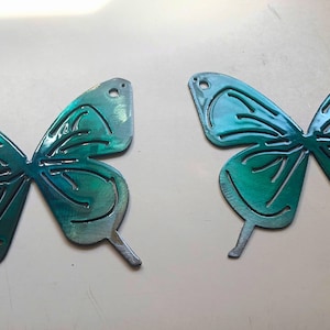 Butterfly Teal Tinged Pair Metal Wall Art Décor 6&quot; x 6&quot; each