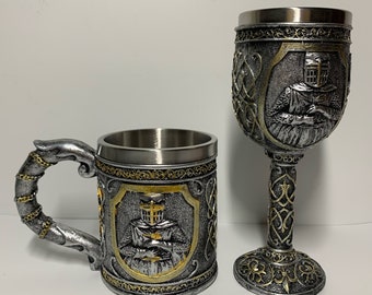 Handmade Medieval Knight Mug-Cool Stainless-Steel Vintage Coffee Mug, Novelty Wine Stein-hand painted mug-Perfect gift-Available in 2 styles