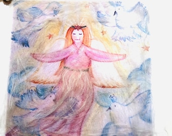 Guardian angel star child dreamlike fairy-tale wool merino wool image in anthroposophy and Waldorf style