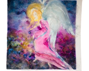 dreamlike angel fairy-tale wool merino wool / silk and glitter image in anthroposophy and Waldorf style