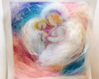 dreamlike angel with flower in hands fairy-tale wool merino wool / silk image in anthroposophy and Waldorf style