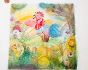 Farm dreamlike fairy-tale wool merino wool image in anthroposophy and Waldorf style