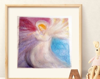 dreamlike angel with flute in hands fairy-tale wool merino wool / silk image in anthroposophy and Waldorf style