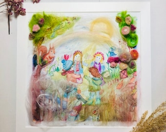 dreamlike fairy-tale image in anthroposophy and Waldorf style with passepartout 9", without frame