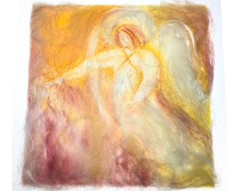 angel holding the world in hands fairy-tale wool merino wool / silk image in anthroposophy and Waldorf style