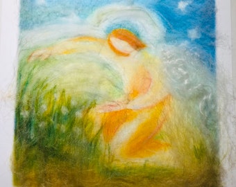 angel of dreamlike fairy-tale wool merino wool / silk image in anthroposophy and Waldorf style