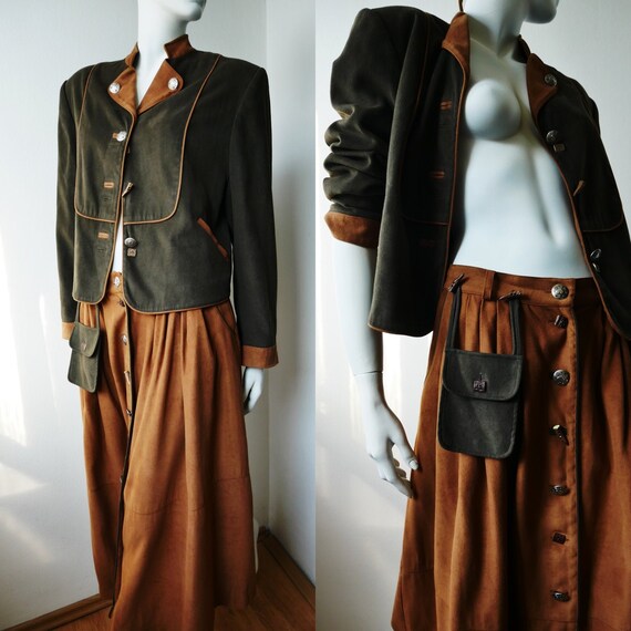 Vintage Austrian Jacket and Skirt Set, 80s Retro S