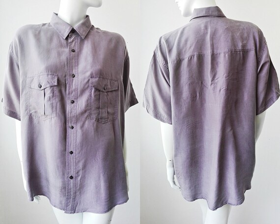 Purple Silk Shirt, Vintage Silk Men's Shirt