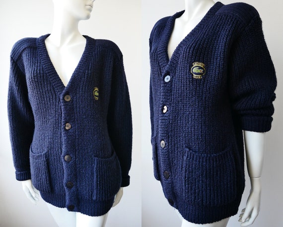 Lacoste Chunky Knit Navy Cardigan for Men, Vintage