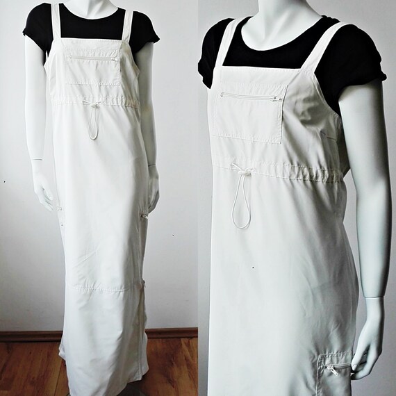 Overall White Maxi Dress, Utility Industrial Jumps