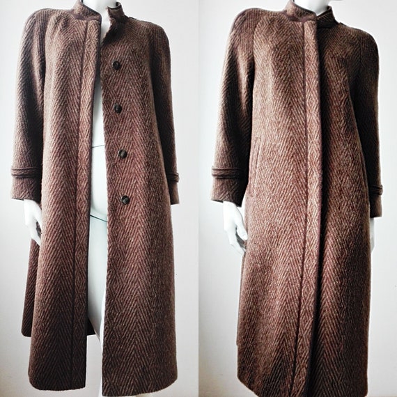 Wool Mohair Maxi Coat, Brown Vintage Coat, 80s Coa