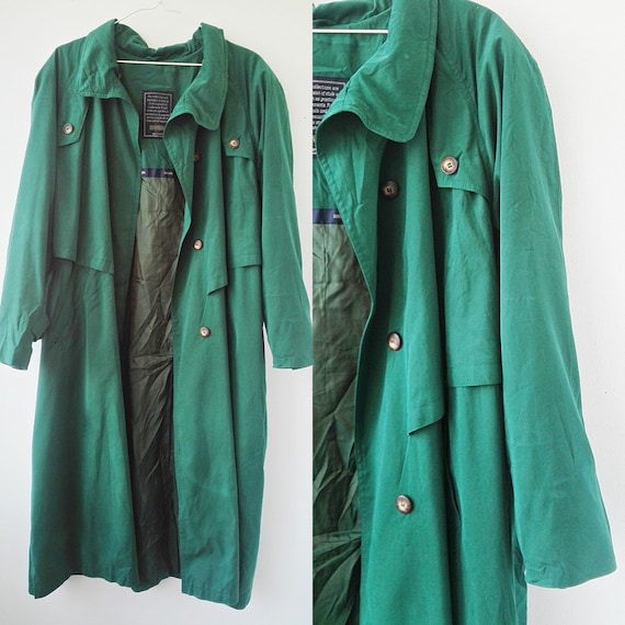 Green Trench Coat, 90s Lightweight Green Coat, Pad
