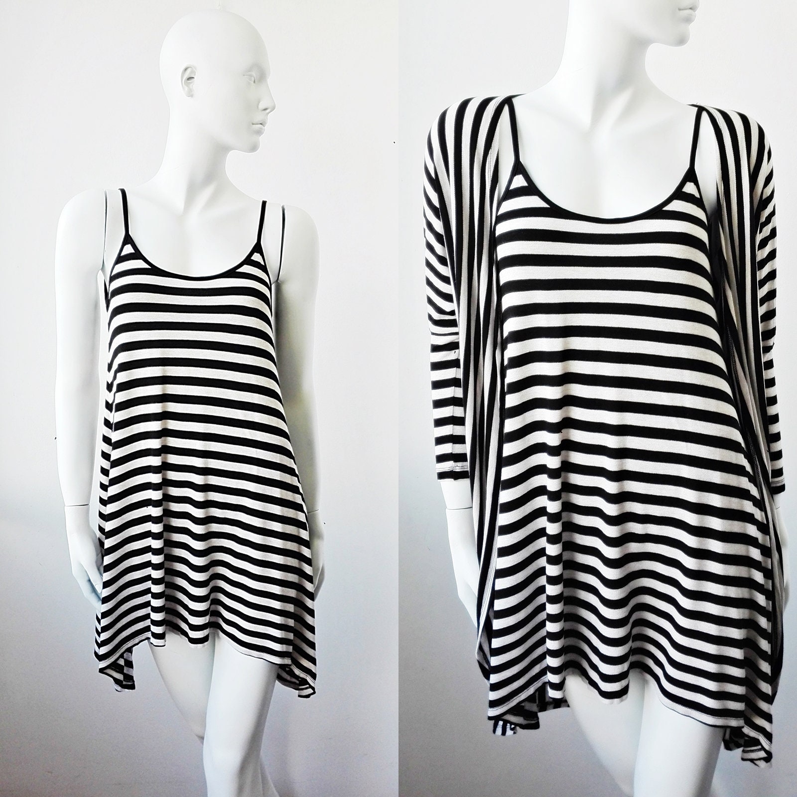 black and white striped one piece dress