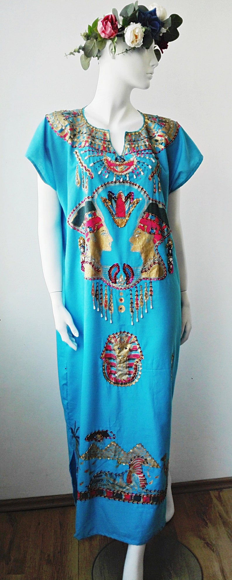 Ancient Egypt Ethnic Style Cotton Print Maxi Dress Kaftan Etsy